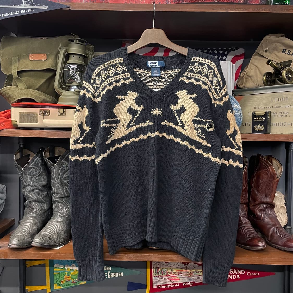 90s 폴로 랄프로렌 노르딕 스키 패턴 브이넥 니트 스웨터 N30 상품이미지1