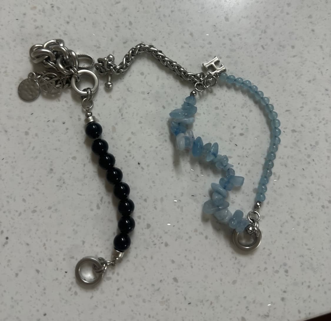 알렌느 커브 체인& 블랙 젬스톤 브레이슬릿 블랙 상품이미지2