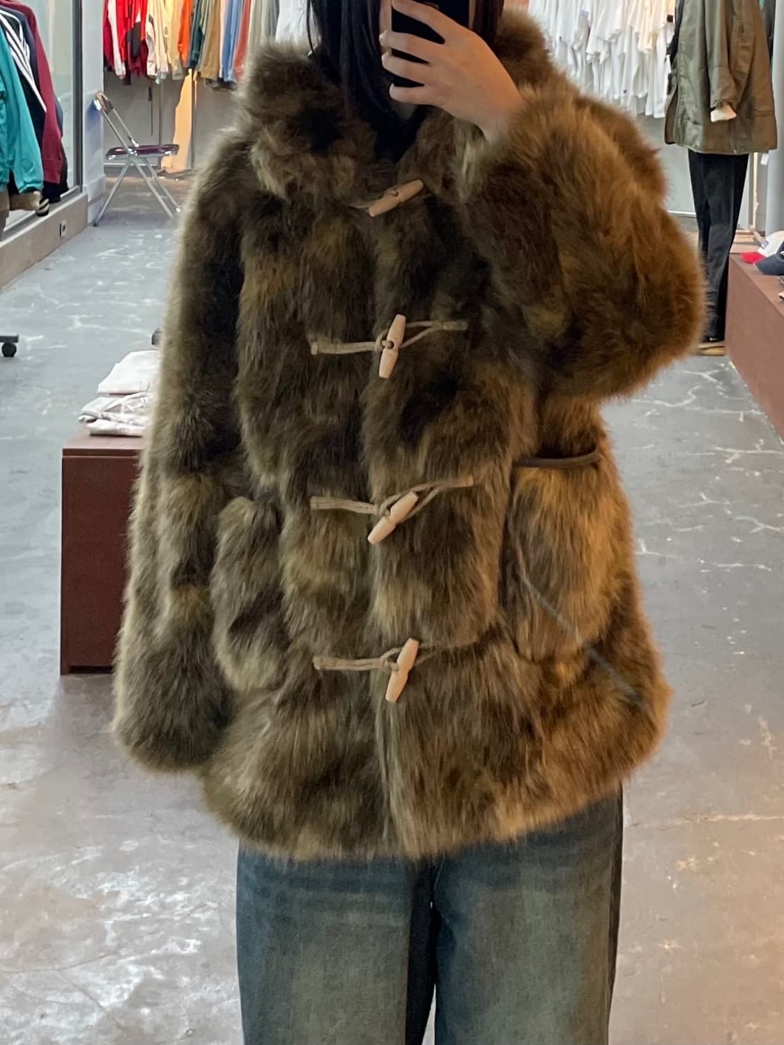 파르티멘토우먼 후디드더플 퍼 코트 믹스 브라운 H1554 상품이미지1