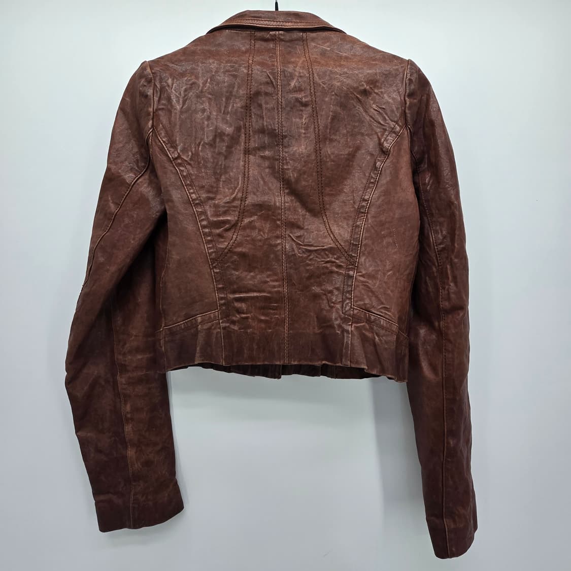 브라운 레더 크롭 라이더 자켓 XS 상품이미지9