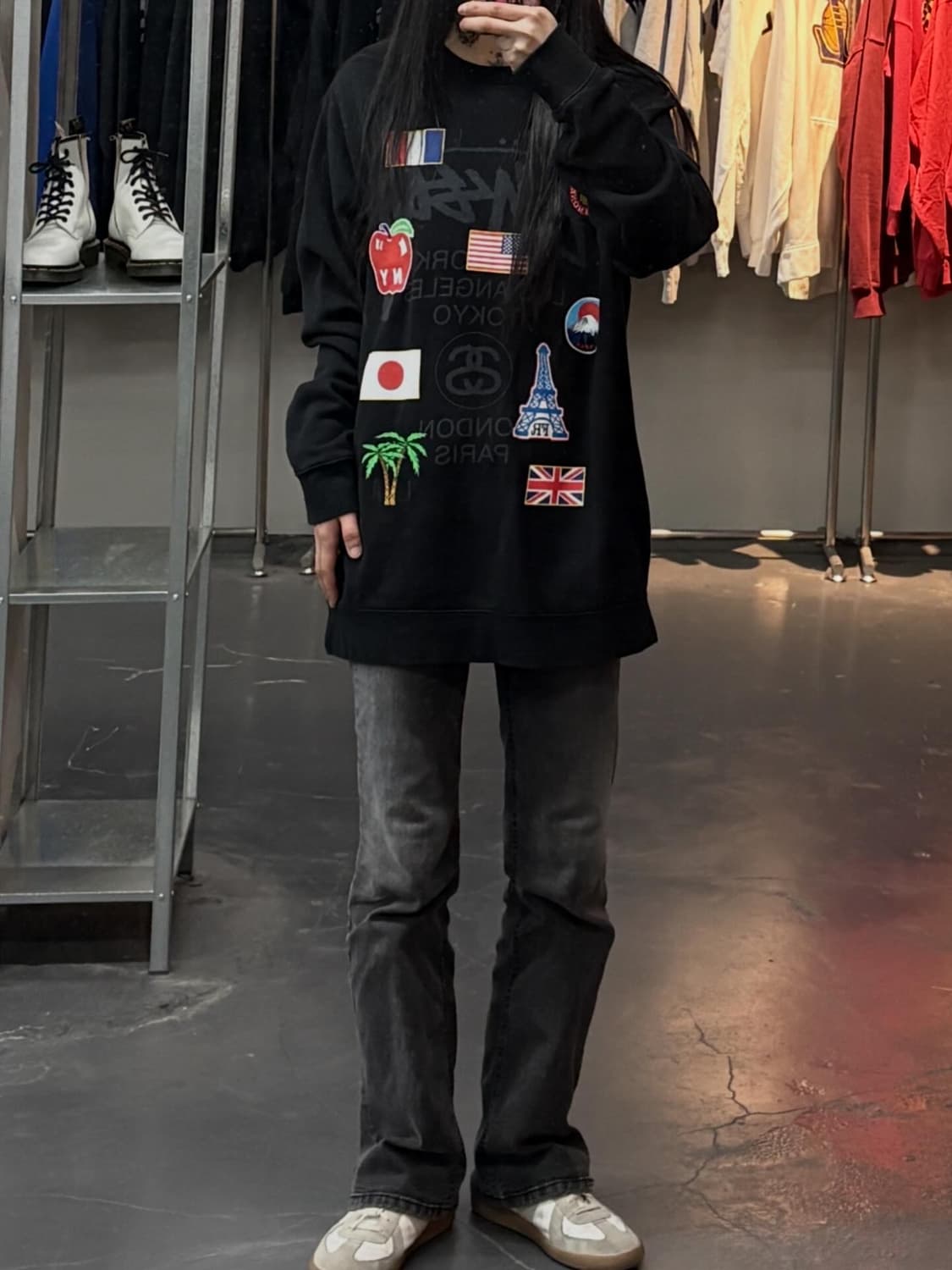 스투시 월드투어 블랙 스웻 셔츠 맨투맨 A3685 상품이미지1