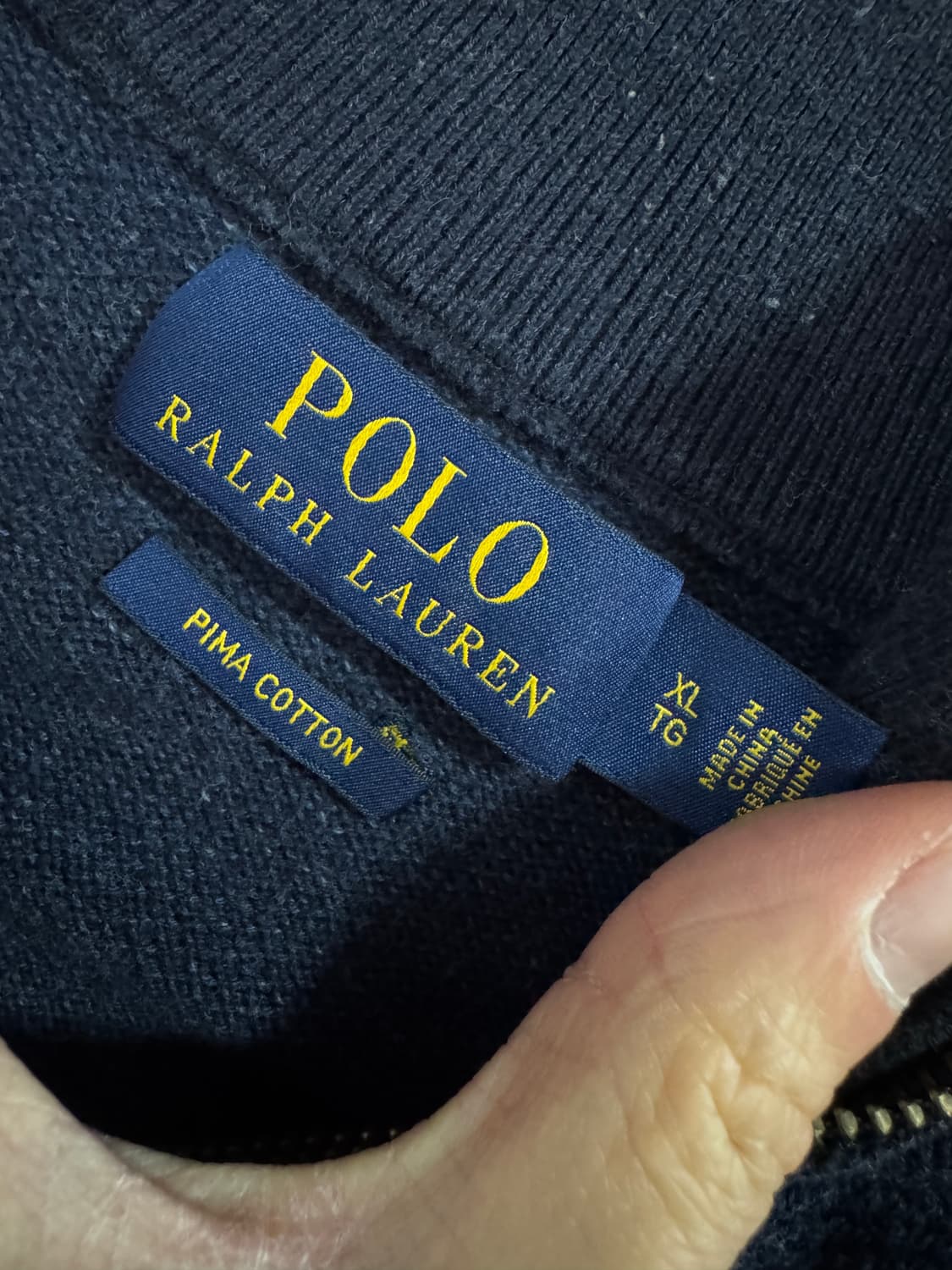 정품!! 폴로 랄프로렌 신형 라벨 파마 코튼 반집업 니트 XL 네이비 상품이미지3