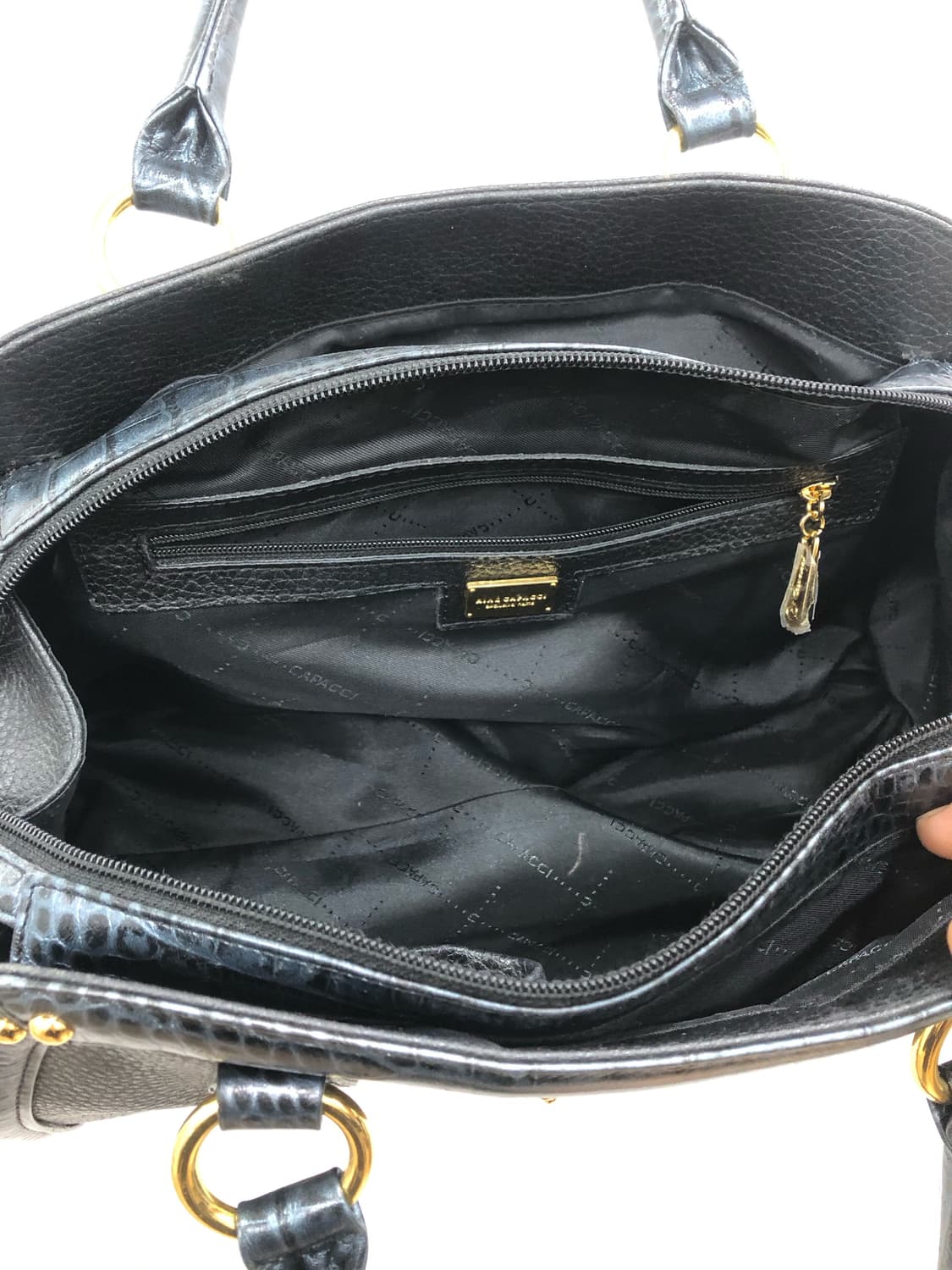 navy croc contrast black tote bag 상품이미지7