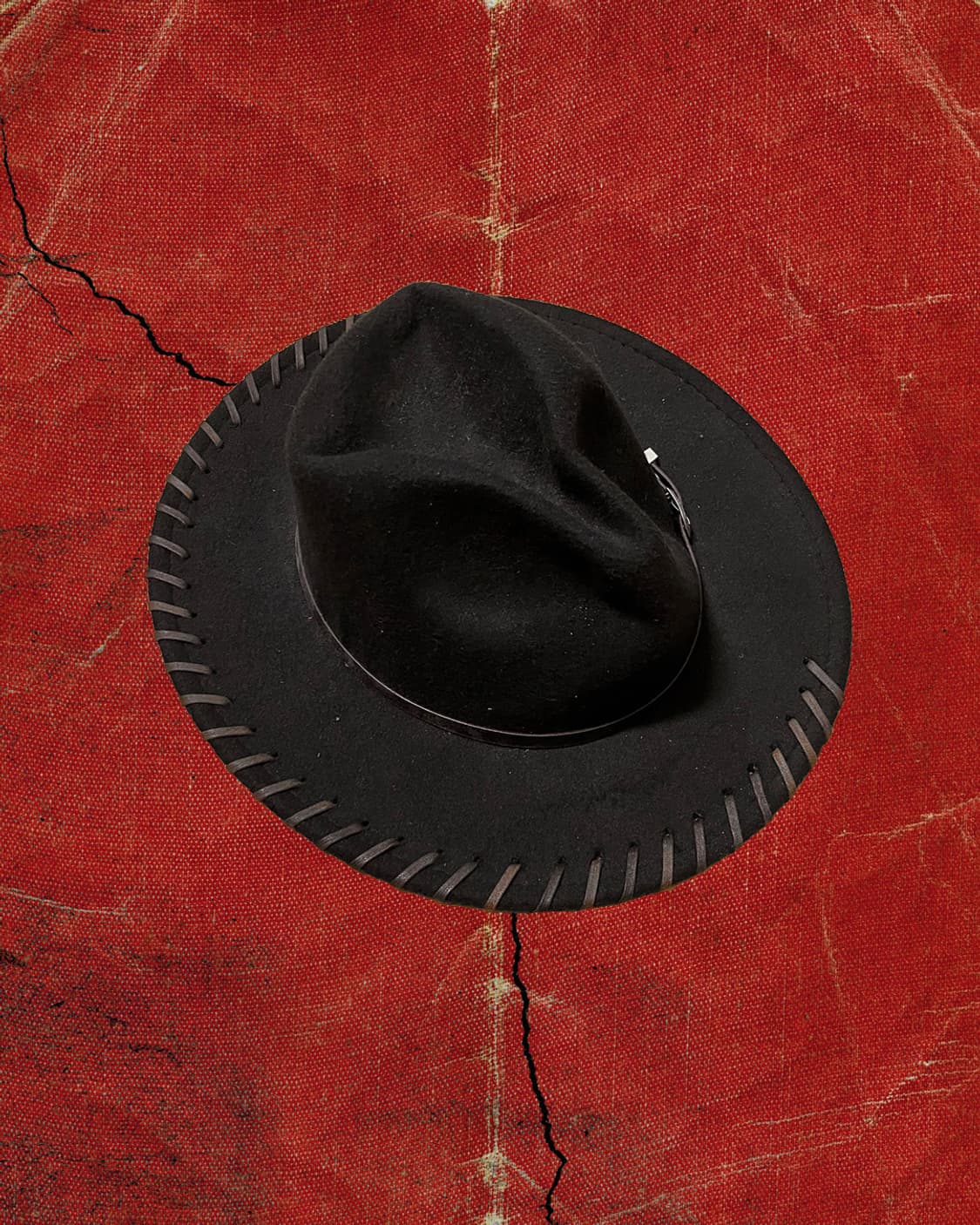 Japanese 90s 비대칭 레더 스티치 디테일 카우보이 모자 상품이미지1