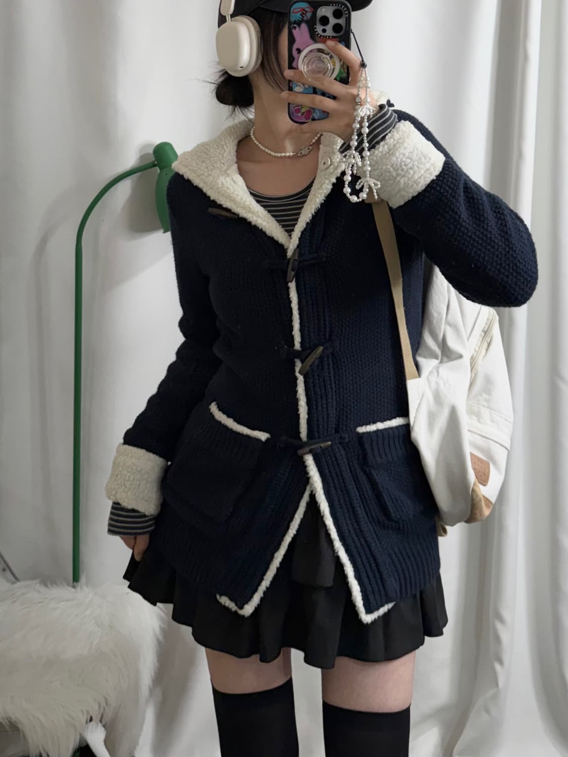 네이비 뽀글이 후드 떡볶이 더플 가디건 상품이미지2