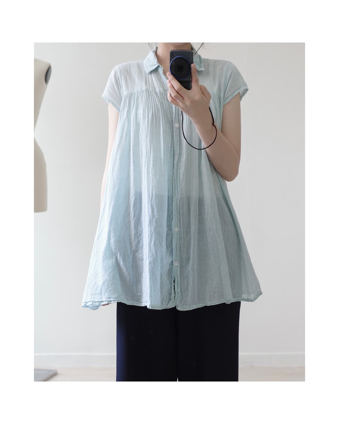 Mint sheer half sleeve blouse 상품이미지4