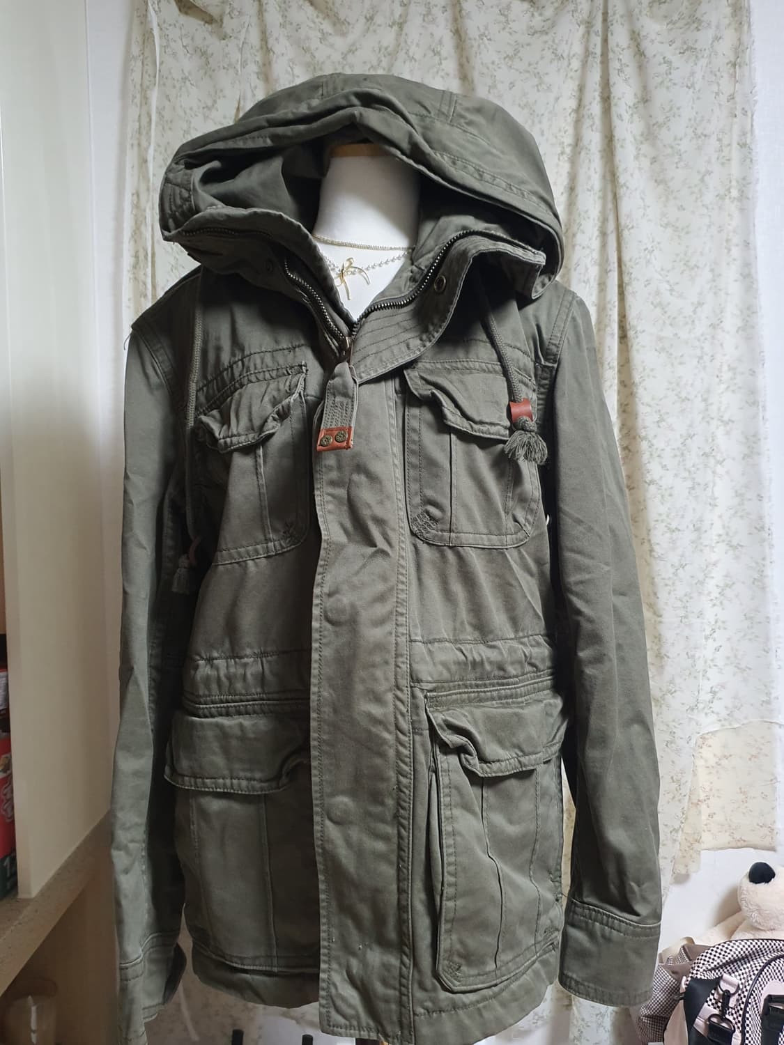 [빈티지] 후아유 카키색 후드 야상 점퍼 상품이미지1