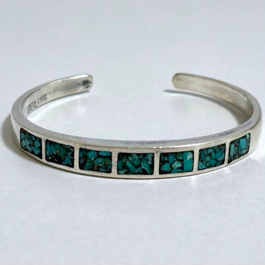 네이티브 아메리칸 주니족 터키석 인레이 실버 뱅글 상품이미지1