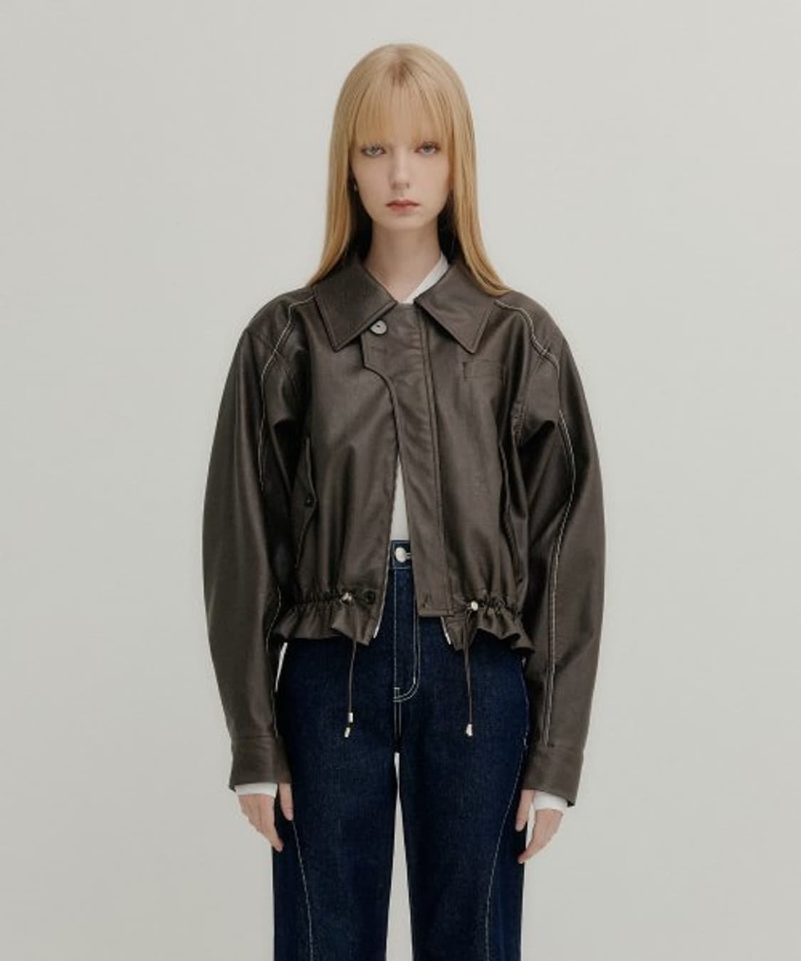유즈 yuse 레더 봄버 자켓 가죽자켓 브라운 상품이미지1