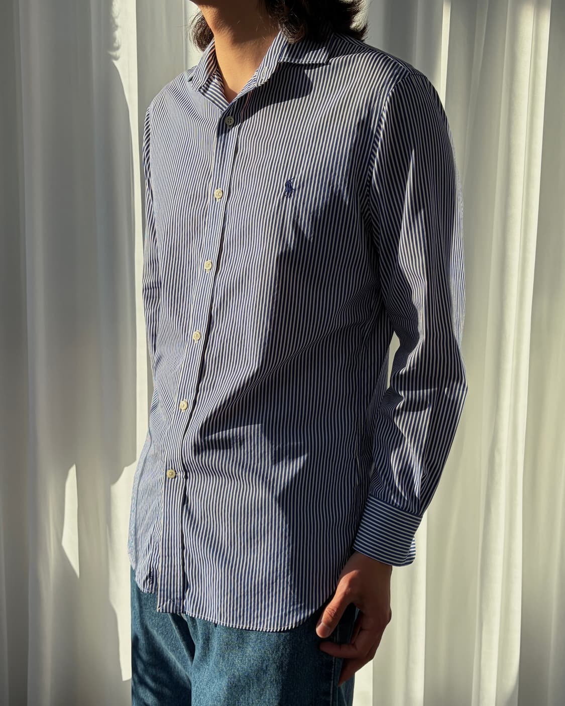 [M]폴로 랄프로렌 이지케어 스트라이프 포플린 셔츠 블루 상품이미지1