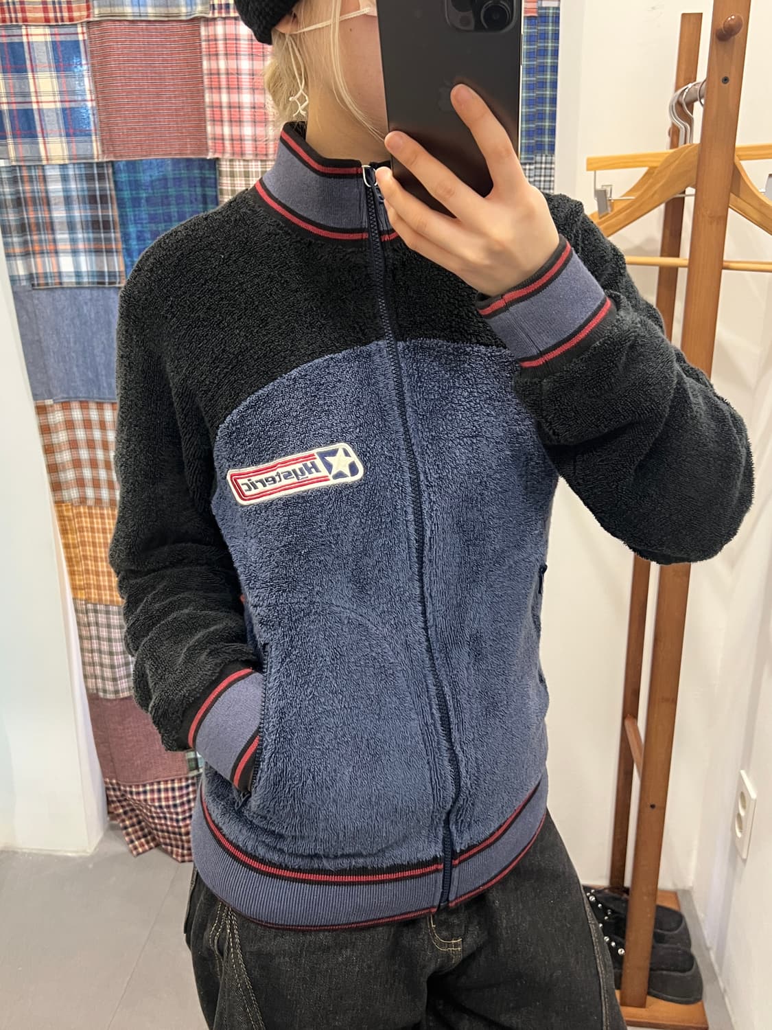 히스테릭글래머 양털 네이비 블랙 집업 상품이미지2