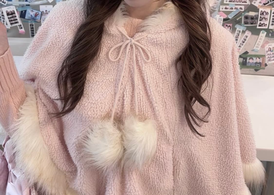 리즈리사 핑크 퍼 후드 케이프 망토 판쵸 판초 히메갸루 로걀 라떼갸루 상품이미지3