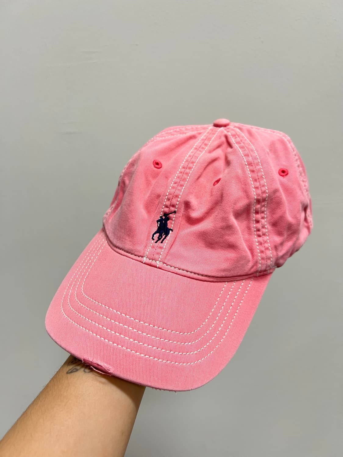 (OS) 폴로랄프로렌 올드스쿨 볼캡 핑크/화이트 스티치 상품이미지2