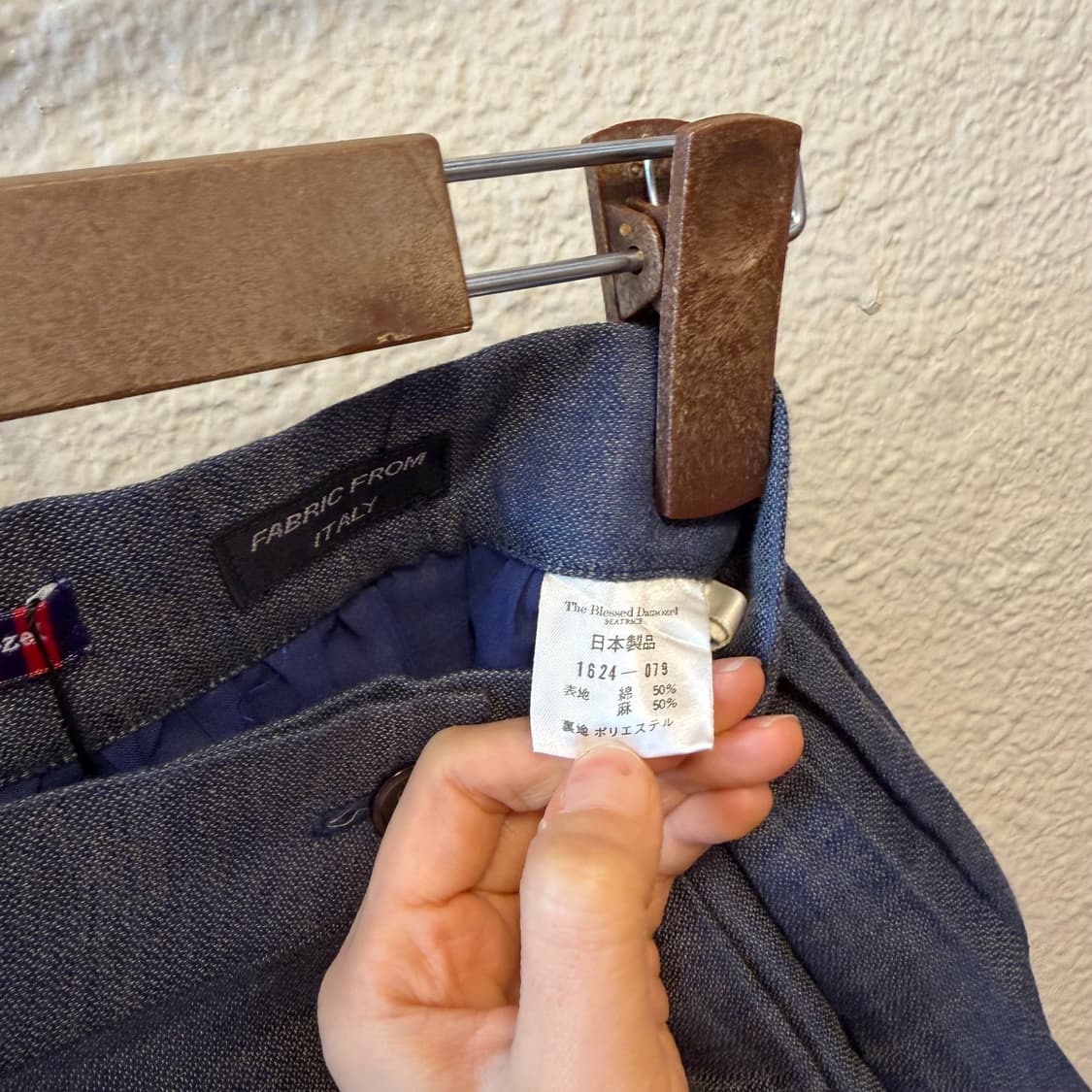 빈티지 코튼 롱 스커트 더블 버튼 턱 플리츠 디테일 네이비 상품이미지10