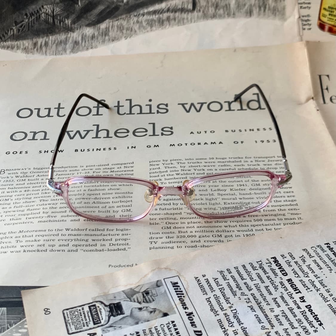 735 데드스탁 투톤 스퀘어 클리어 핑크 초경량 빈티지안경 상품이미지4