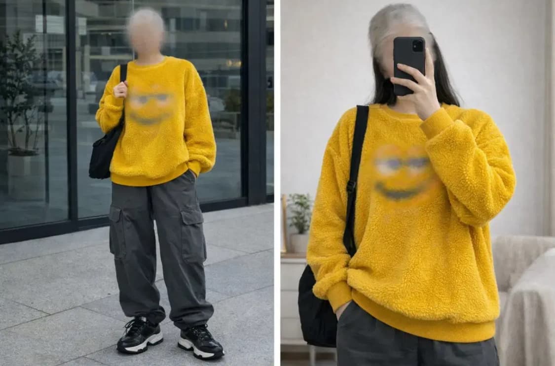 M&M’s 캐릭터 보아 플리스 맨투맨 /머스타드 옐로우/오버핏 상품이미지1