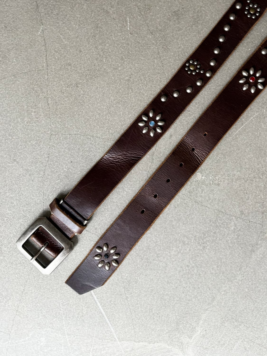 Vintage Flower Studded Leather Belt 상품이미지2