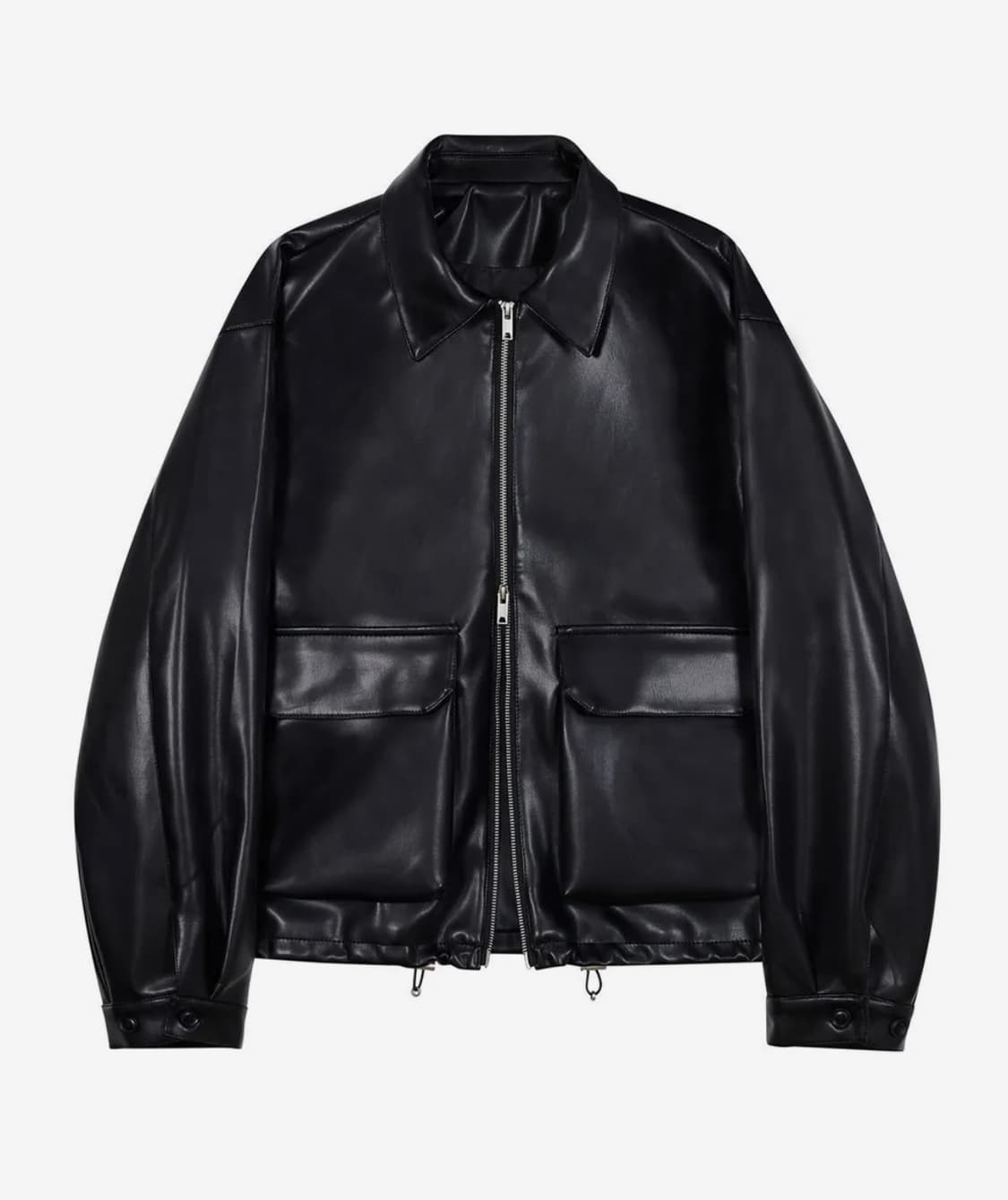 크루얼티프리 싱글 카라넥 레더 자켓 블랙 상품이미지1