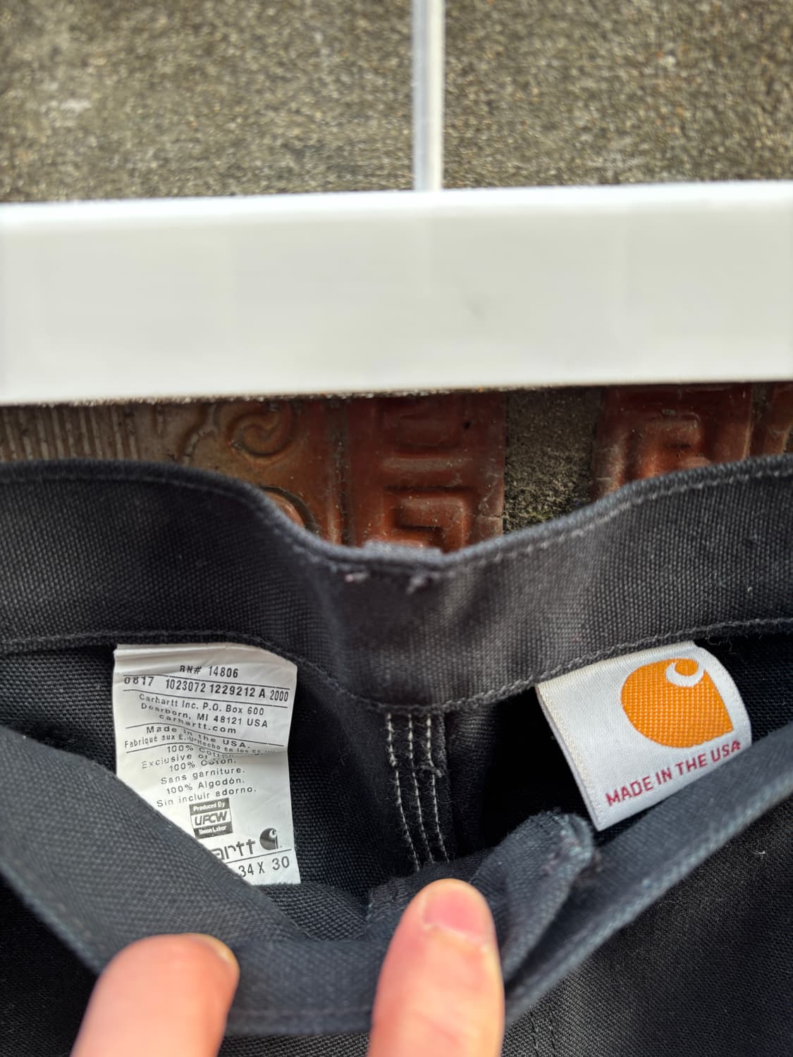 Rare) 칼하트 더블니 블랙 34x30 민트급 usa생산 노동자마크 상품이미지3