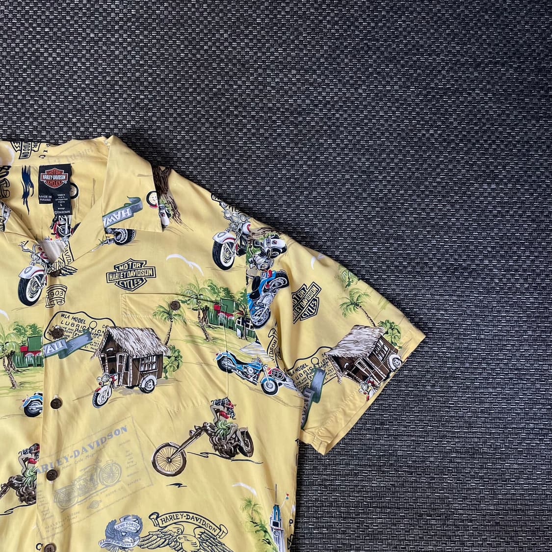 할리데이비슨 옐로우 야자수 하와이안 반팔 셔츠 L 상품이미지3