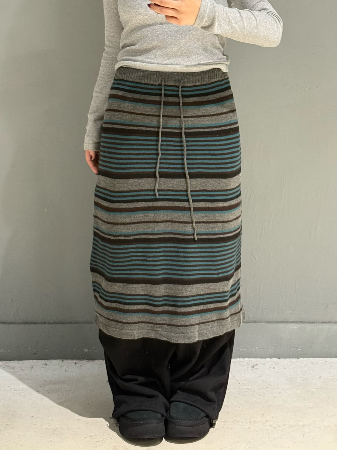 color mix stripe pattern knit skirt 상품이미지1