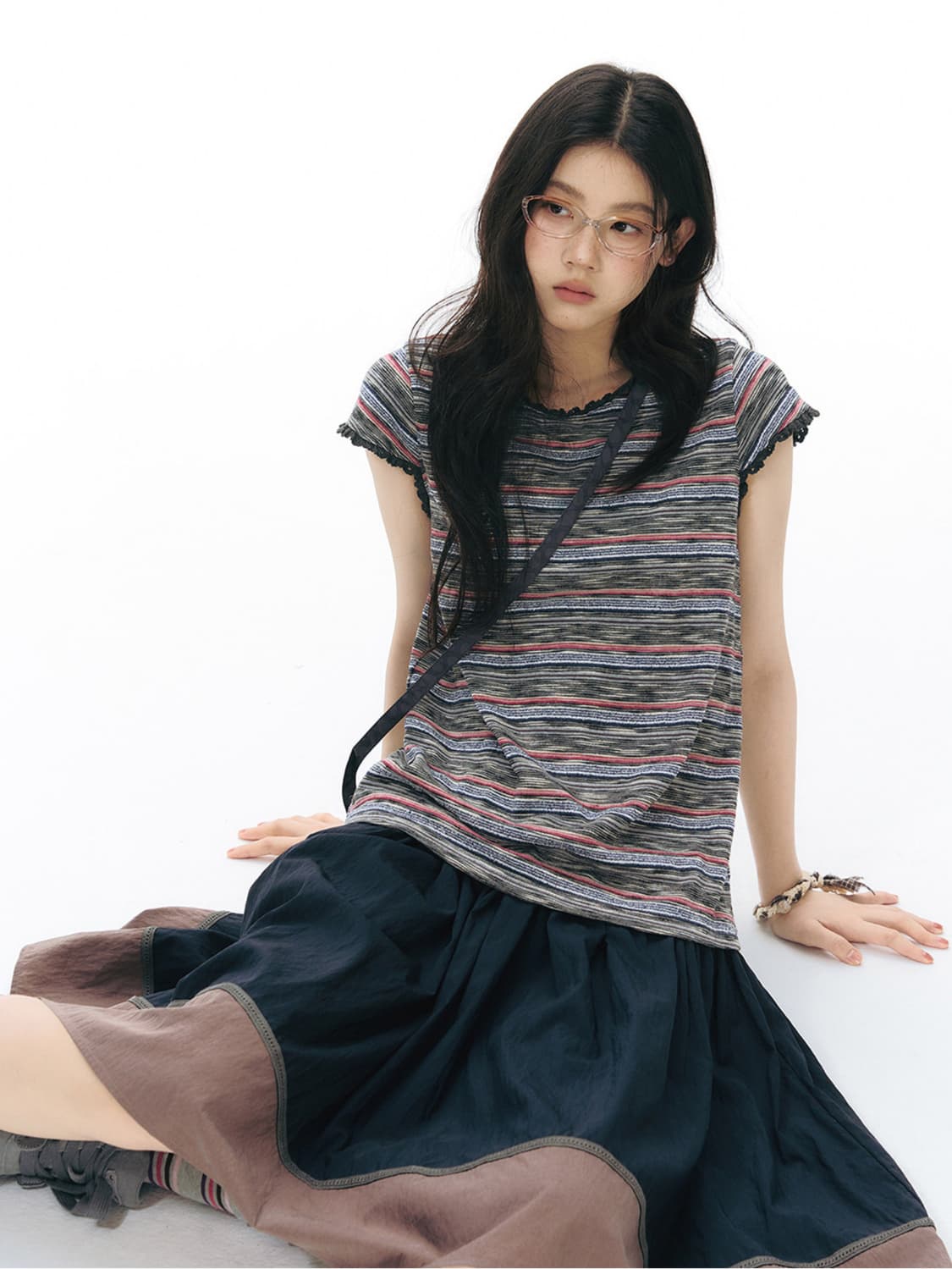 TAKEANAP Stripe lace edge top 코이세이오 깔 상품이미지1