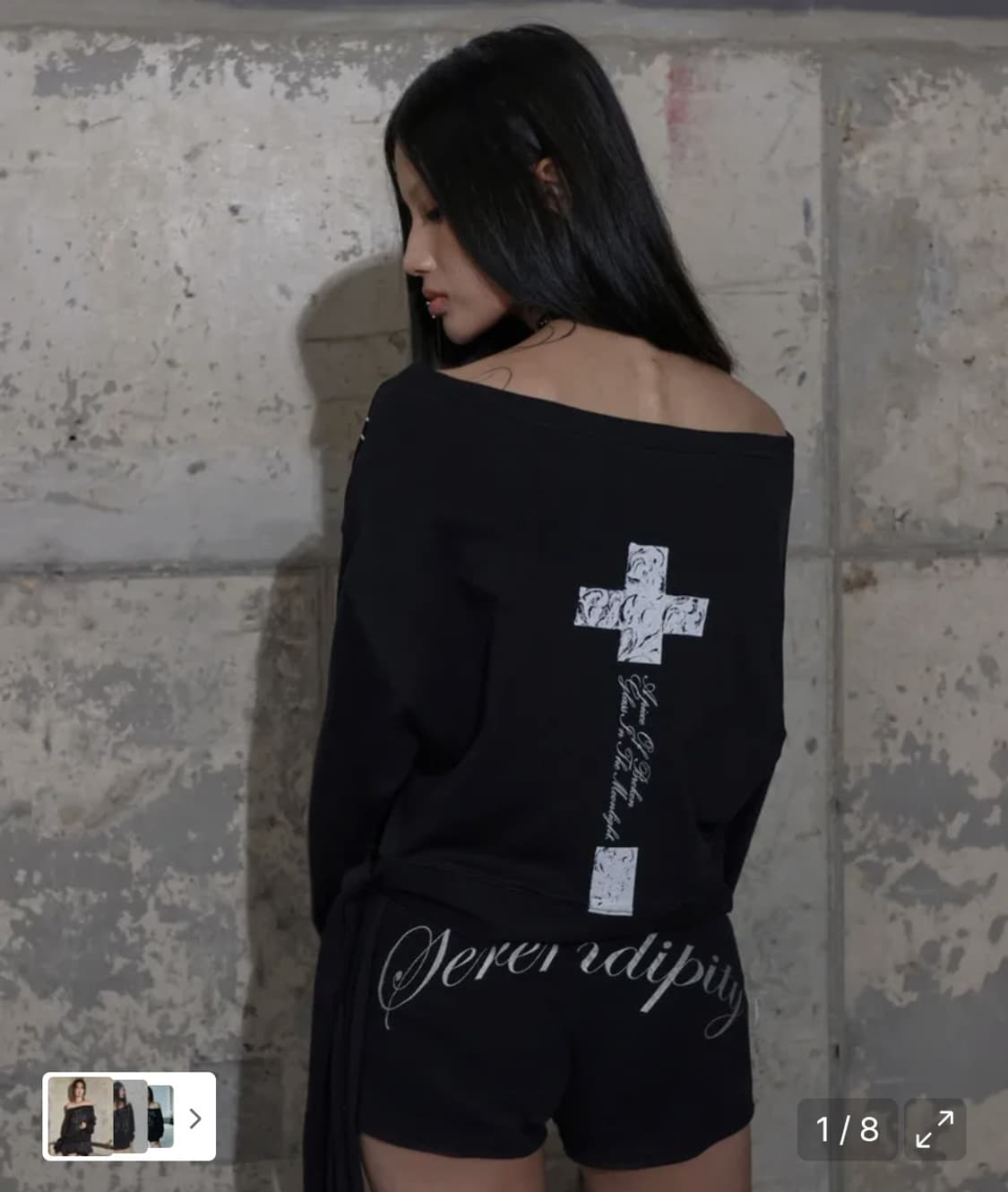 팬시클럽 보트넥 리본타이 스웻셔츠 (BLACK) 상품이미지2