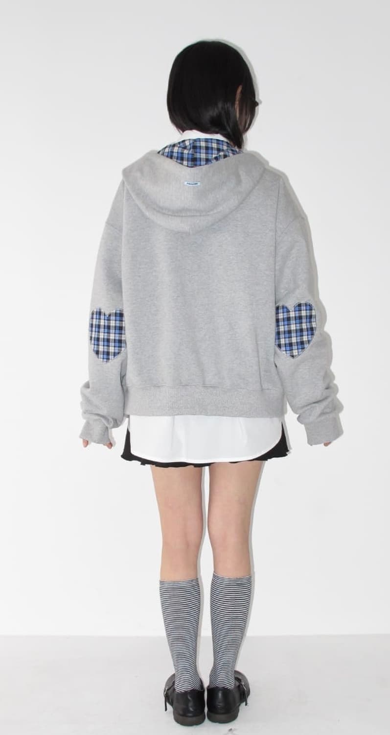 CHECK PATCH HOODIE ZIP UP GREY 상품이미지1