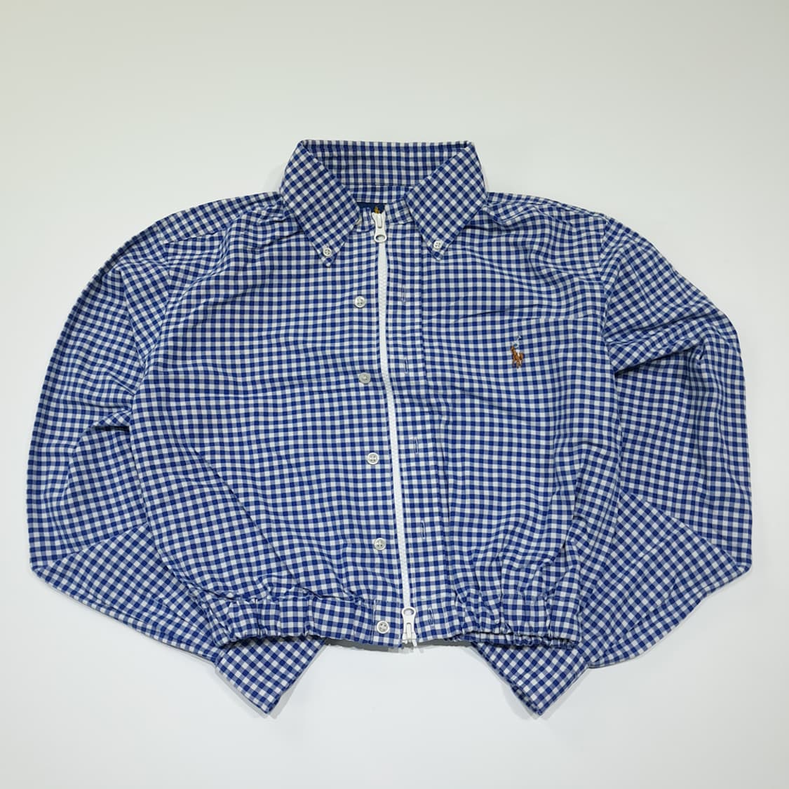 CK066 FREE 폴로 90s 리메이크 블루 깅엄체크 크롭 셔츠 상품이미지1