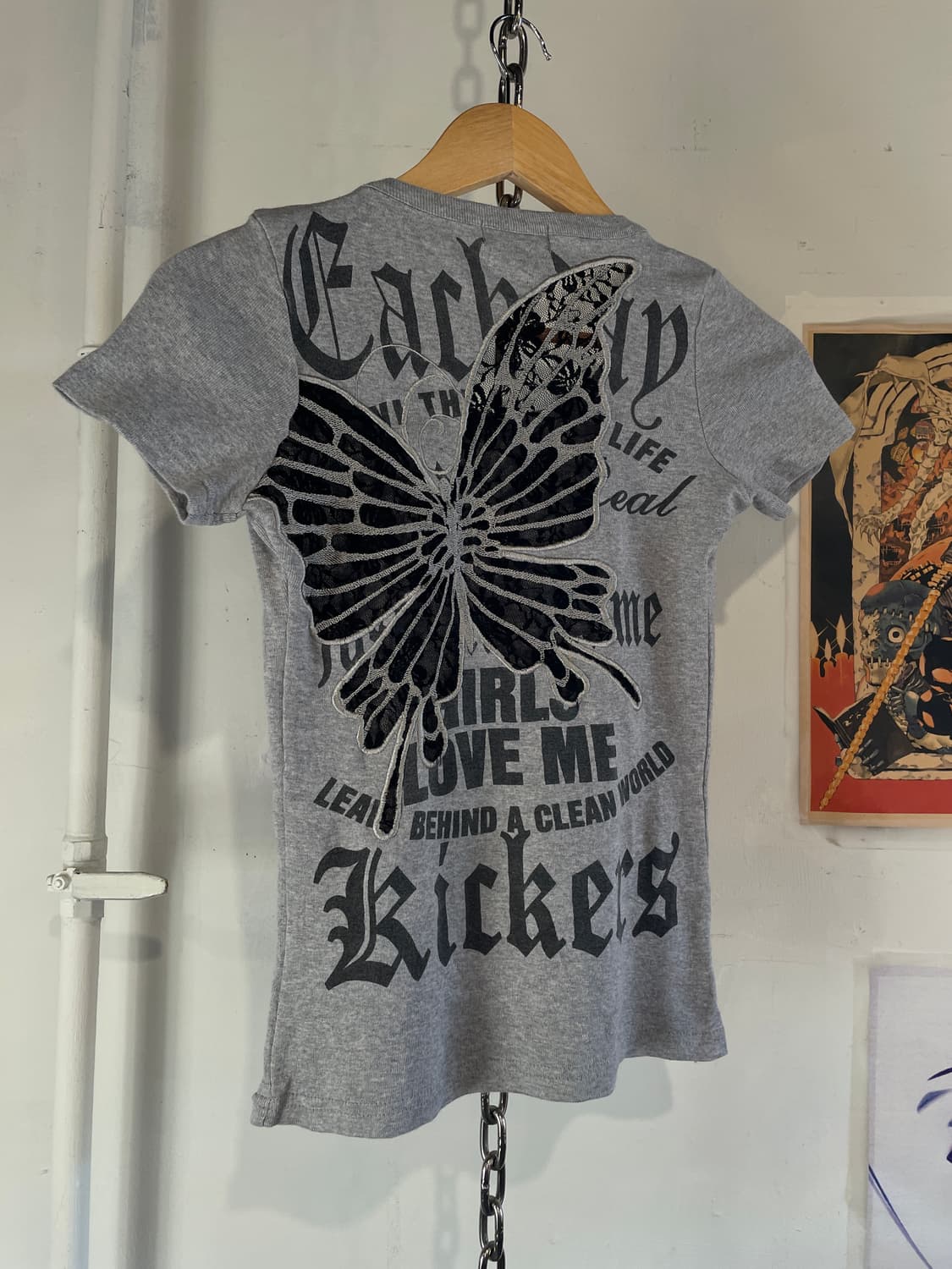 mkr 나비 자수 시스루 레이스 그레이 티셔츠 상품이미지6