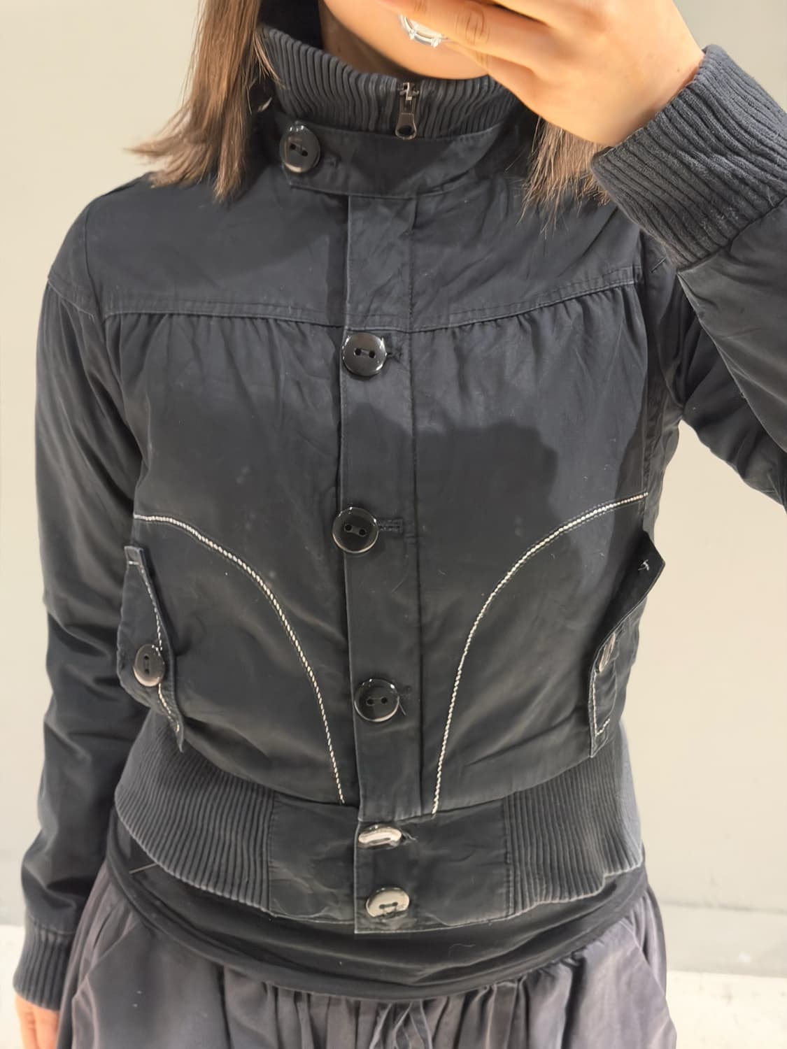 high-neck button-up crop jacket 상품이미지3