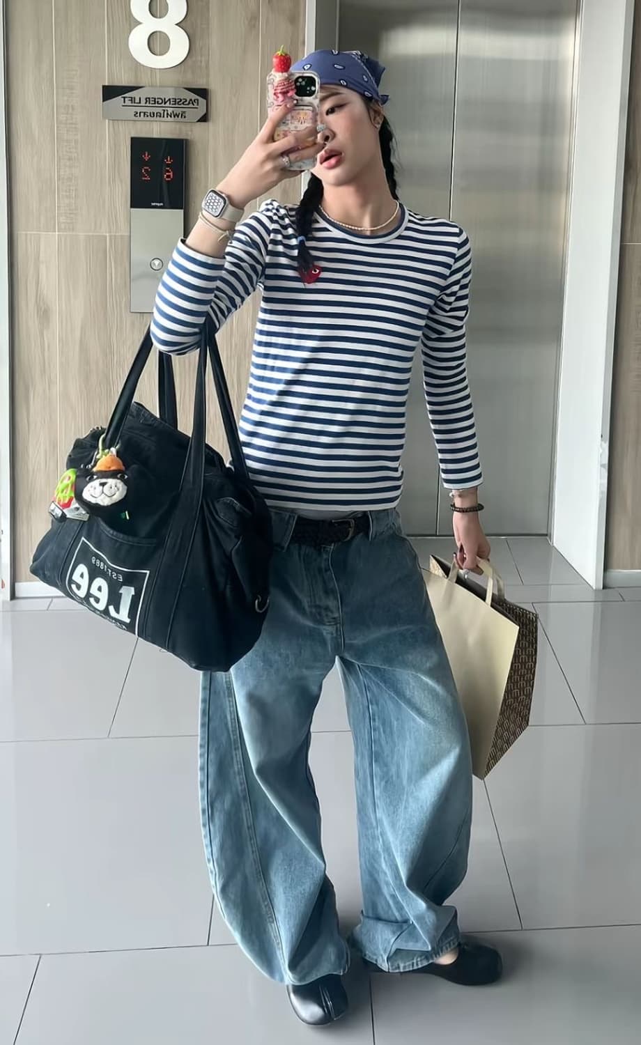 꼼데가르송 레드하트 와펜 스트라이프 티셔츠 상품이미지1
