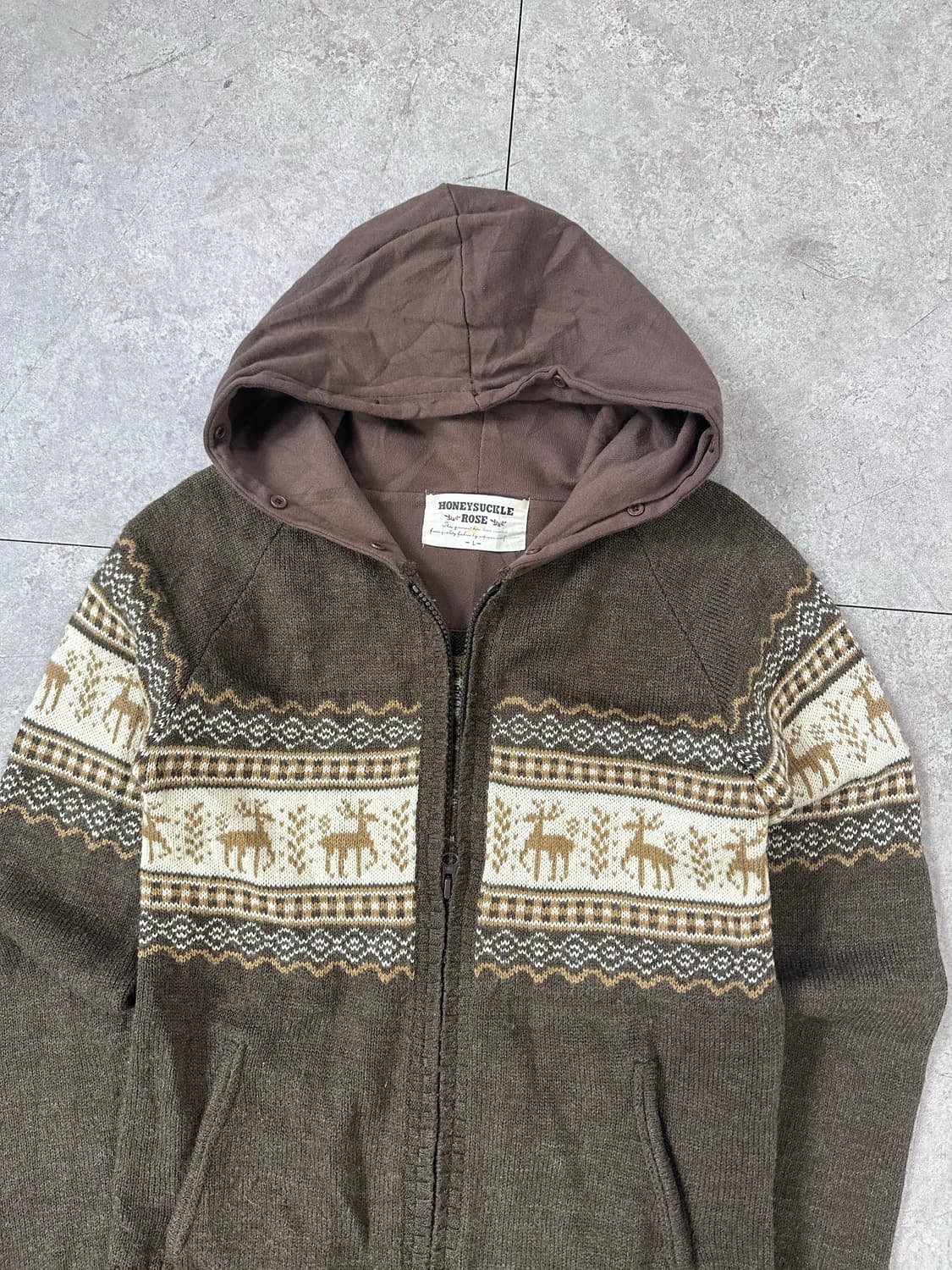 brown nordic knit hood zip-up 상품이미지3