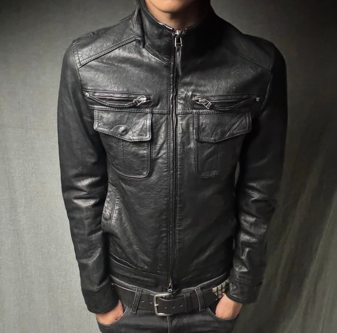 Lamb skin pocket Leather jacket 램스킨 레더 상품이미지1