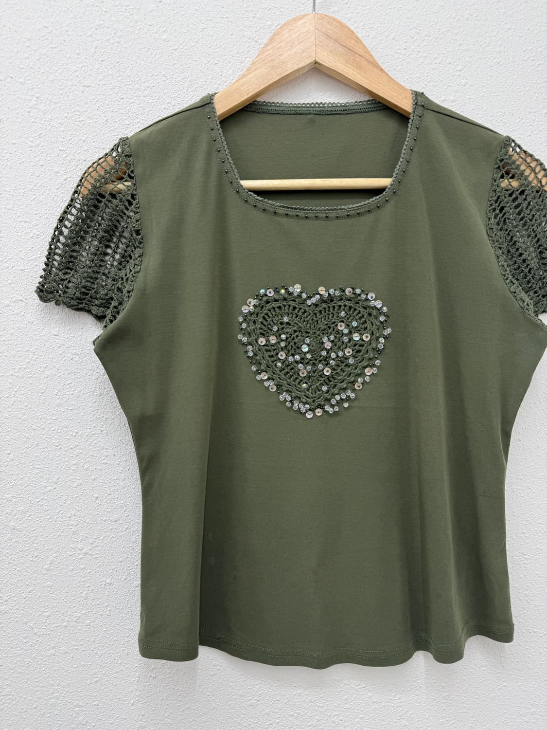 빈티지 cestlavie 카키 하트 소매 니트 티셔츠 상품이미지2