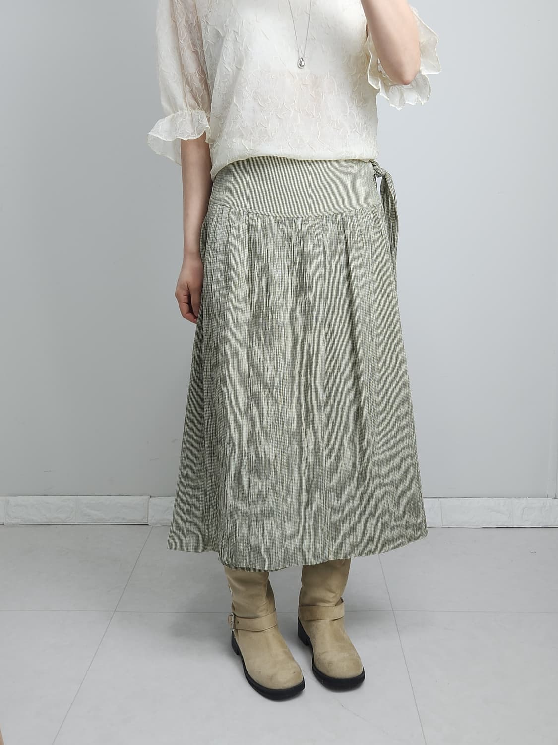 잔체크 랩 롱 스커트 상품이미지2