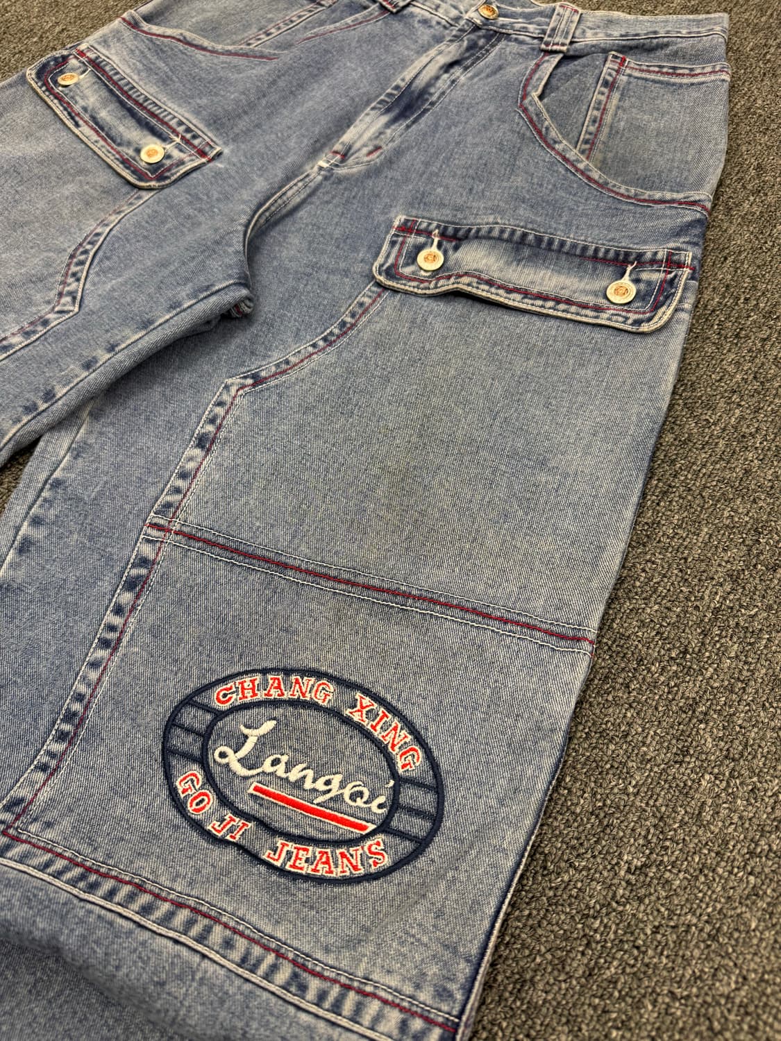 XL) Lang QI 빈티지 y2k 올드스쿨 데님 더블니 워크팬츠 상품이미지3