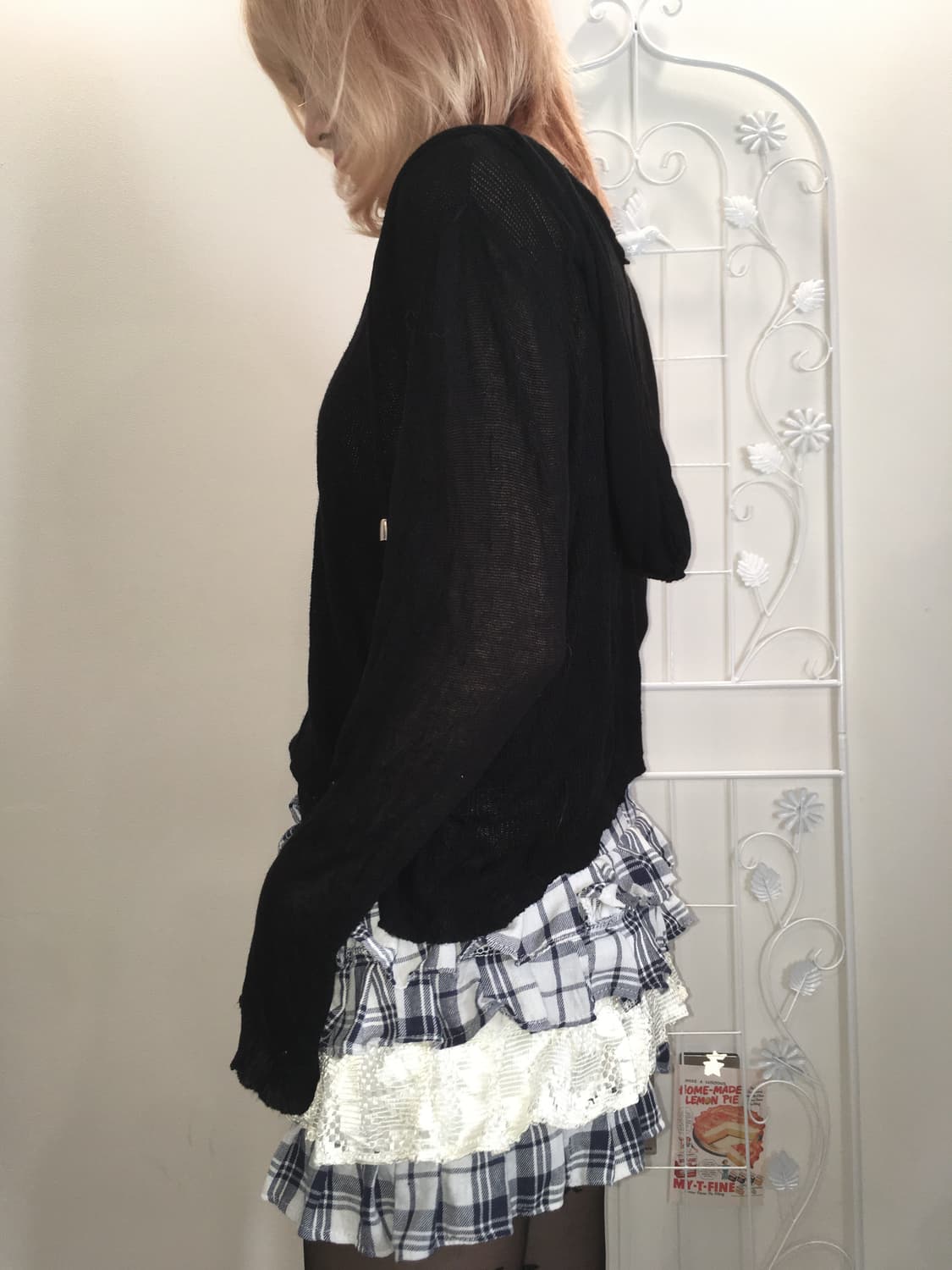 일본빈티지 블랙 시스루 후드 가디건 상품이미지3