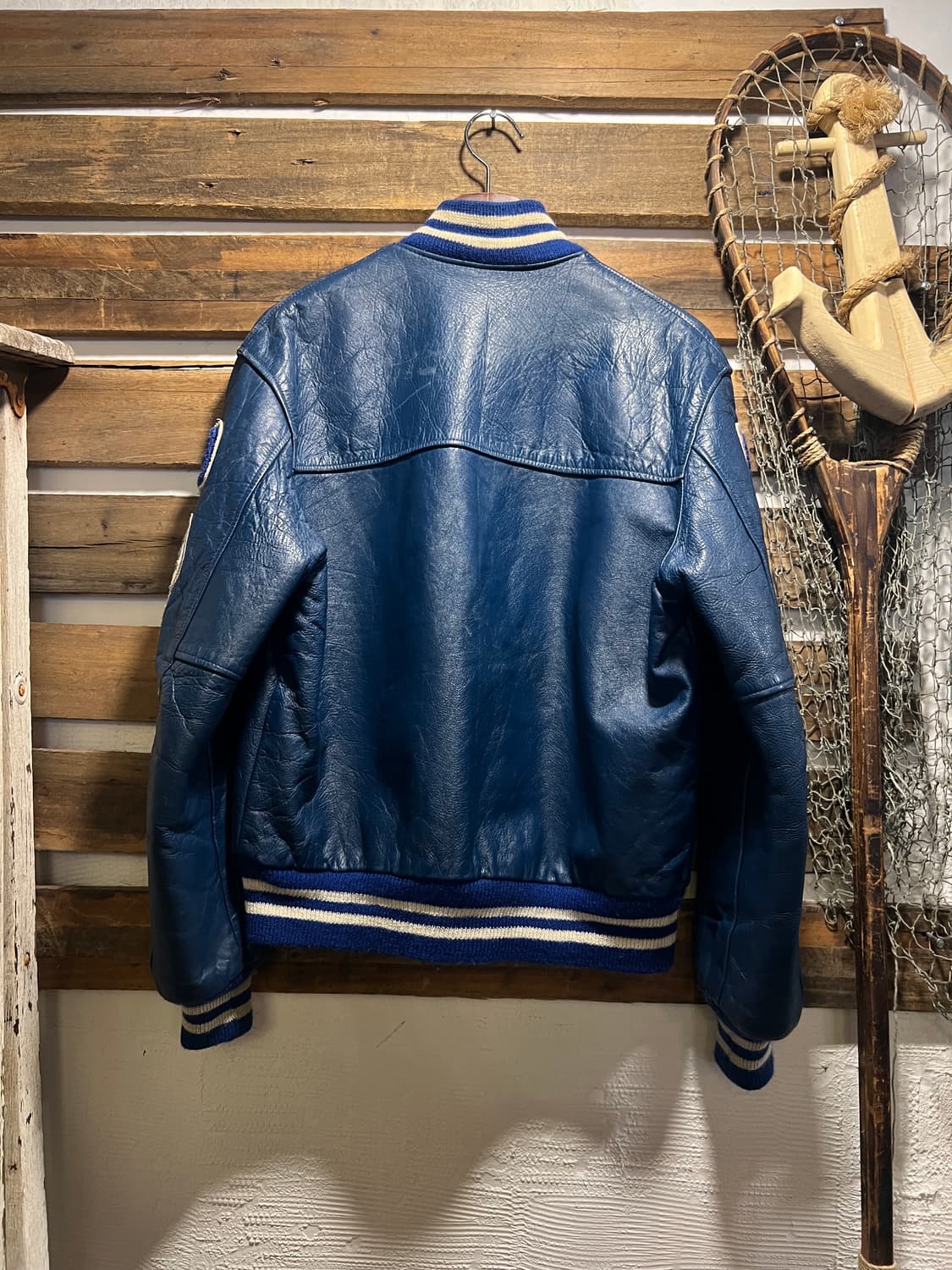 [M]80's Made in USA 블루 리얼 레더 바시티 자켓 상품이미지9