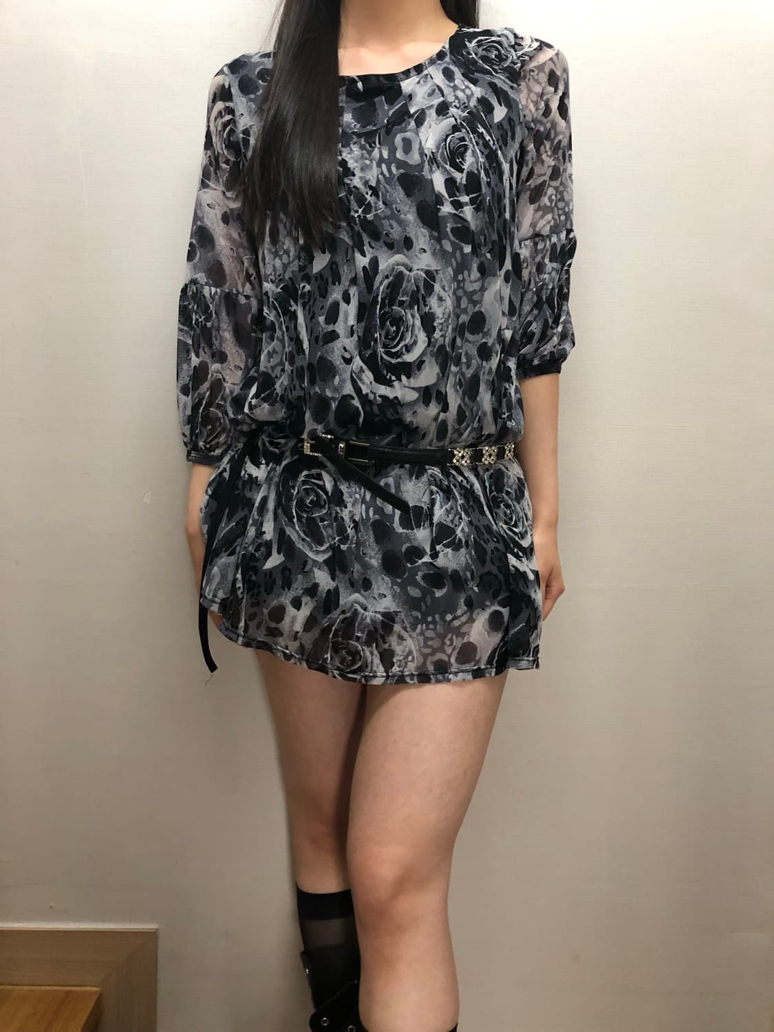 빈티지 그레이 플라워 오리엔탈 원피스 상품이미지2