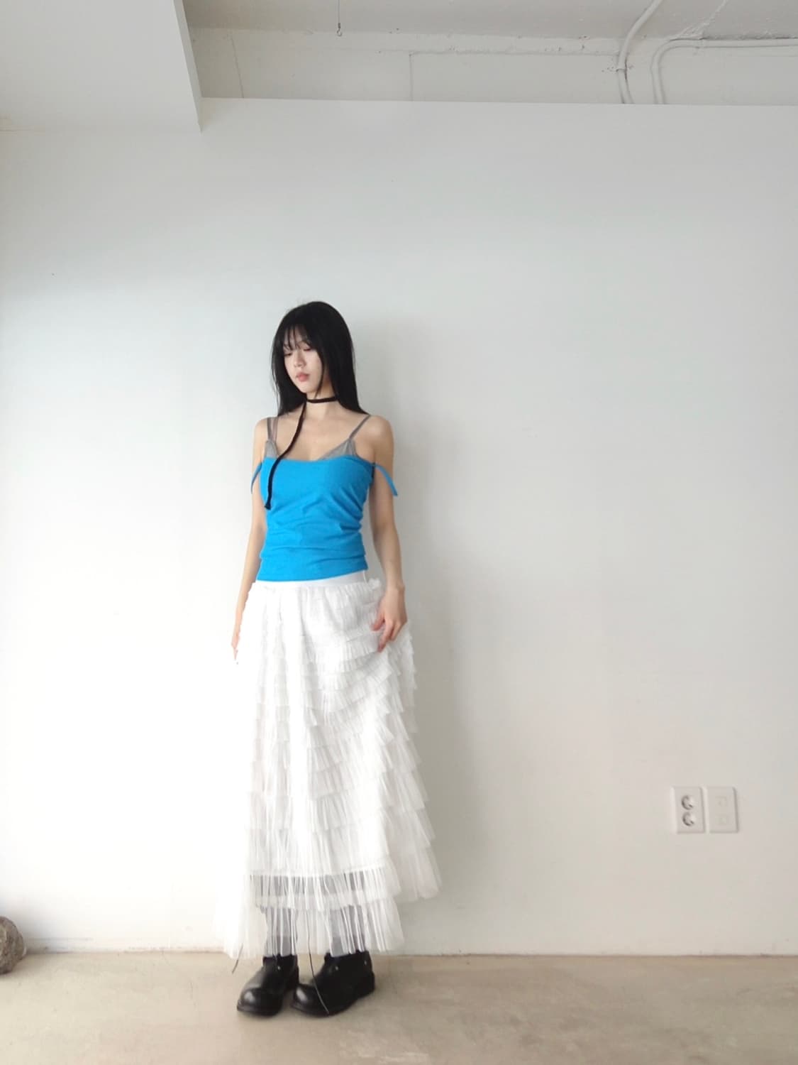 Tiered flare can can skirt / white 상품이미지4