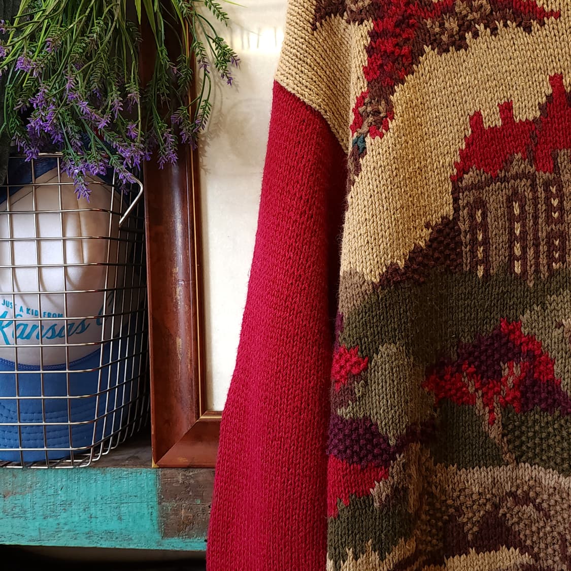 90s 빈티지 핸드메이드 니트 원피스 컨트리 강아지 프린팅 코튼 니트 M 상품이미지4