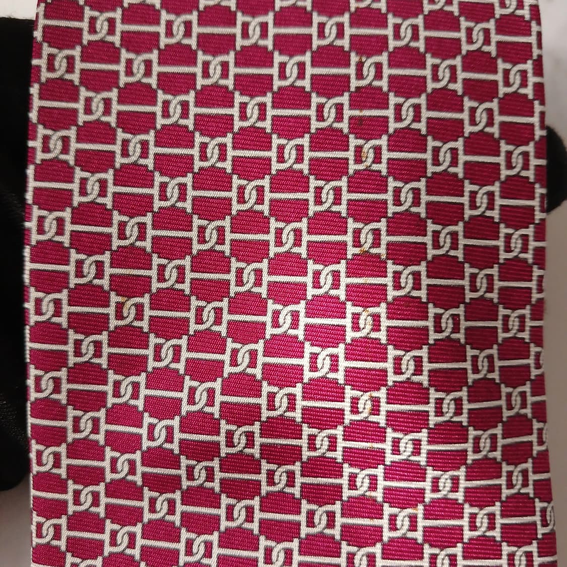 에르메스 실크 버건디 인터락패턴 넥타이 9.7cm A~B등급 A18813 상품이미지9