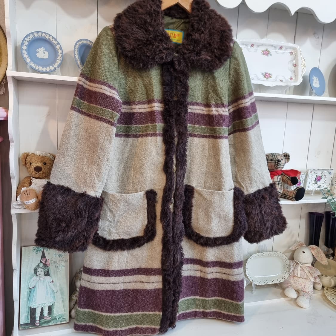 빈티지 퍼 카라 스트라이프 코트 상품이미지2