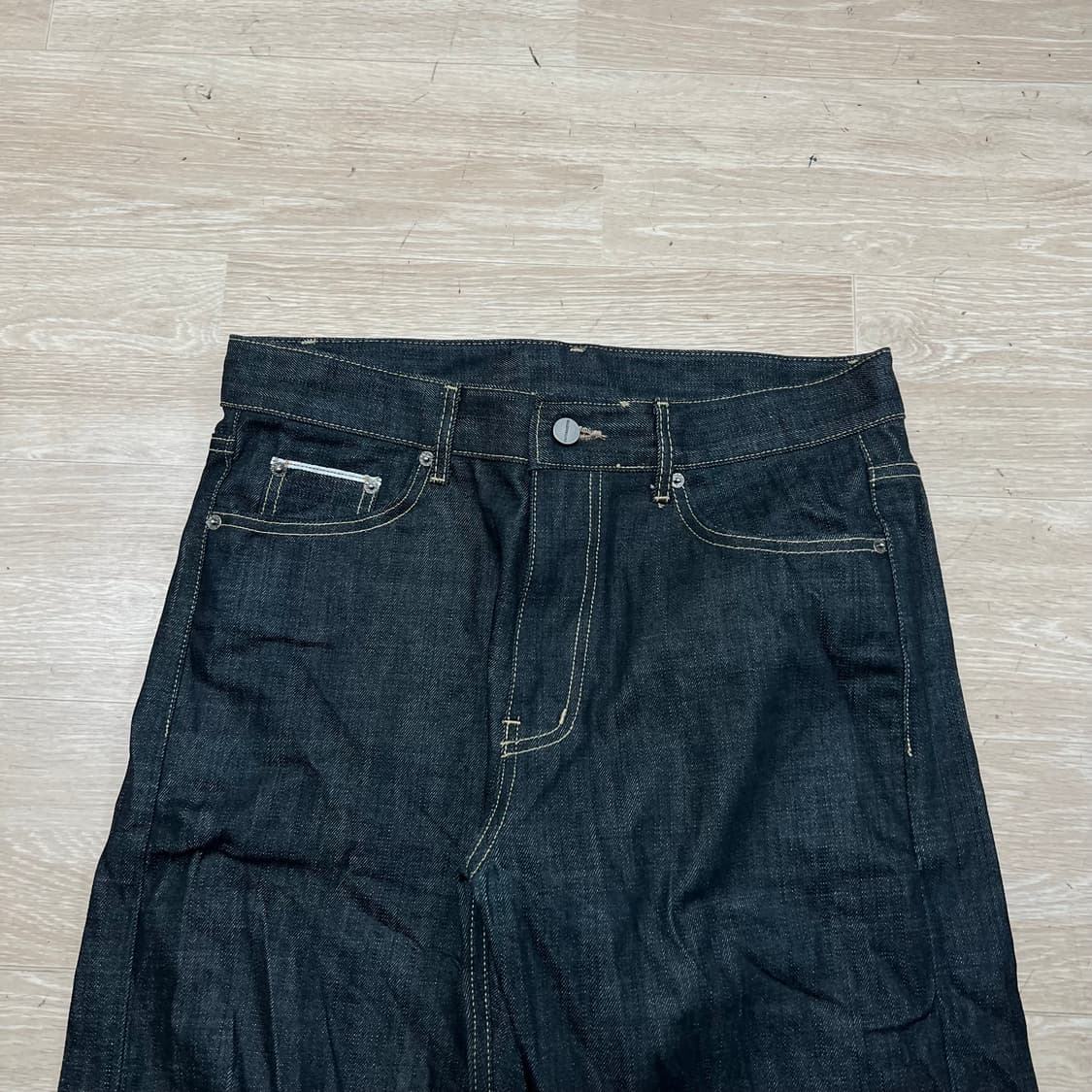 낫포너드 세미와이드 생지 스티치 데님팬츠 청바지 [인디고] L 상품이미지2