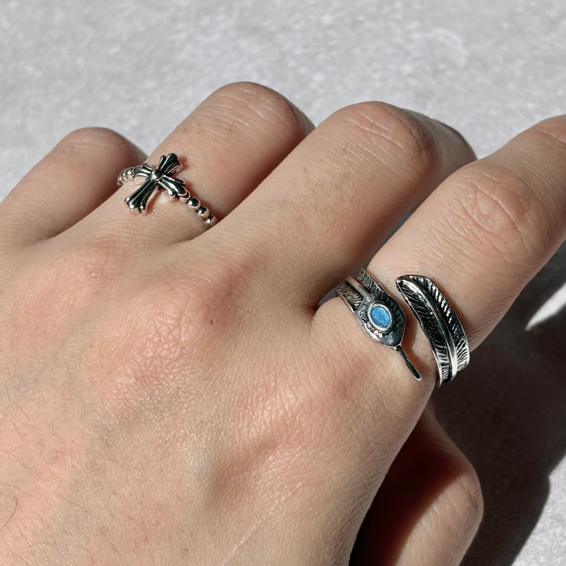 Oribell 에메랄드 스톤 깃털 엔틱 실버 오픈링 반지 상품이미지7