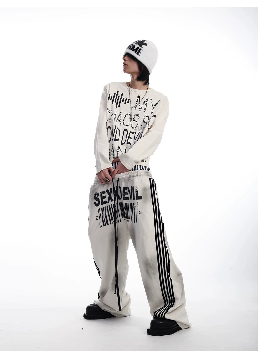 Xx Devil Barcode Wide Sagging SweatPants 상품이미지7