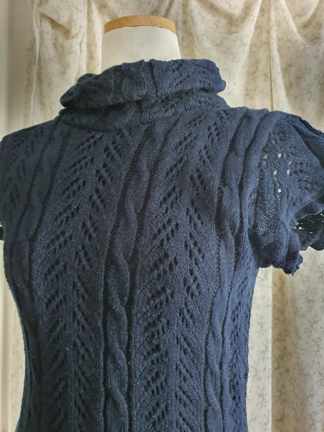 [모리걸] 손뜨개 니트 롱 원피스 네이비 반팔 상품이미지1