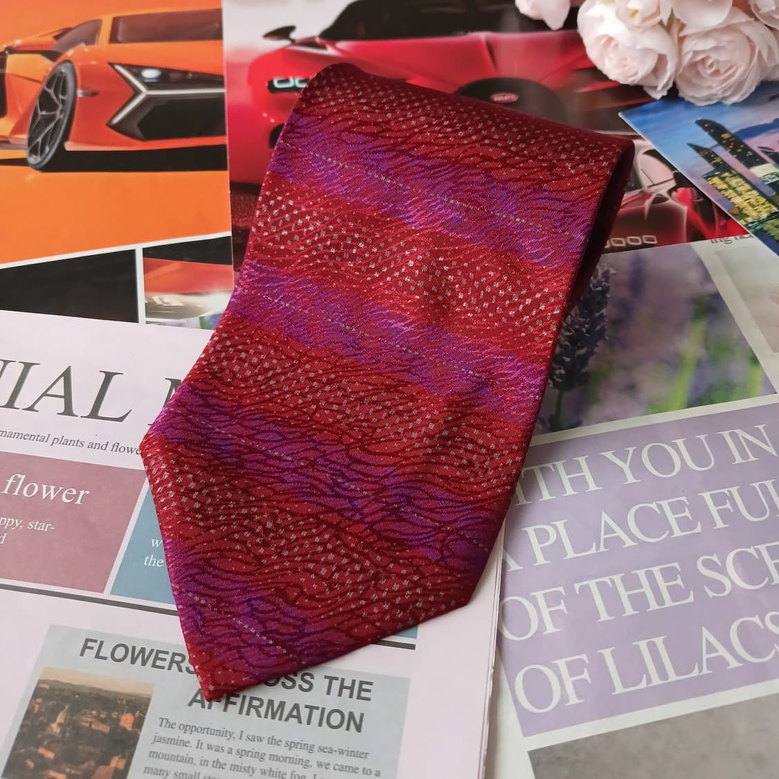 캘빈클라인 실크 레드&퍼플 패턴 넥타이 9.9cm A+등급 A19134
 상품이미지2