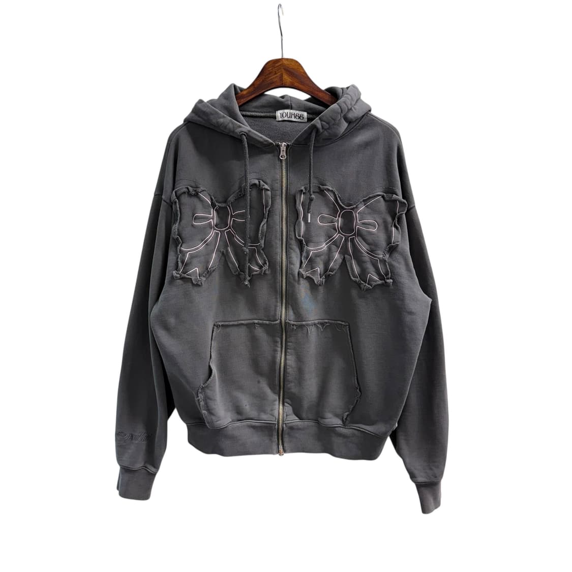 유희 딥그레이 리본 후드집업 상품이미지3